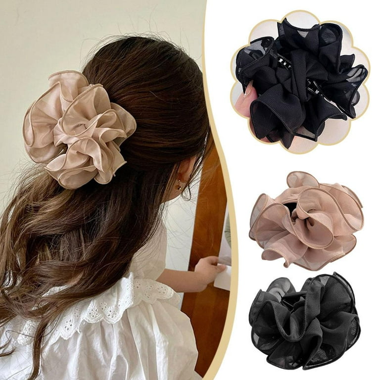 New Large Claw Clip Lace Bow Ribbon Pearl Black Flower Korean Style Hair  Crab Clips Barrettes Hair Clips Women Hair Accessories