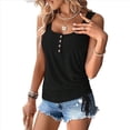 thumbnail image 1 of Camisetas Sin Mangas con Cuello en U para Mujer, Camisetas Informales de Verano con Botones Sueltos y Sin Mangas Tipo Henley Negro M, 1 of 10