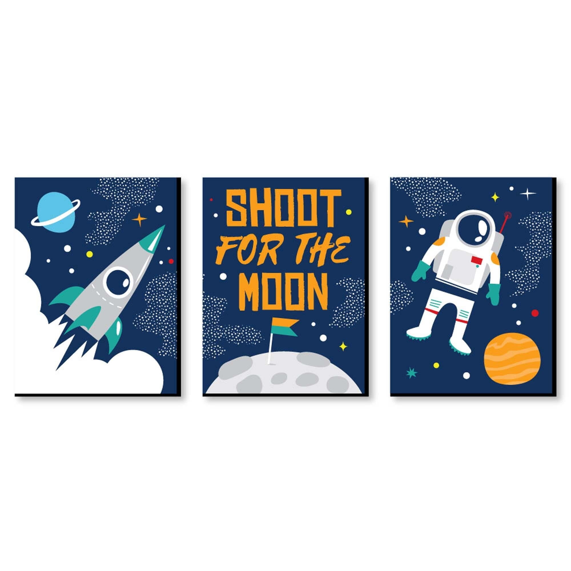 Big Dot of Happiness Blast Off to Outer Space - Rocket Ship Nursery Wall Art & Kids Room Decorations - Gift Ideas - 7.5 x 10 inches - Set of 3 Prints