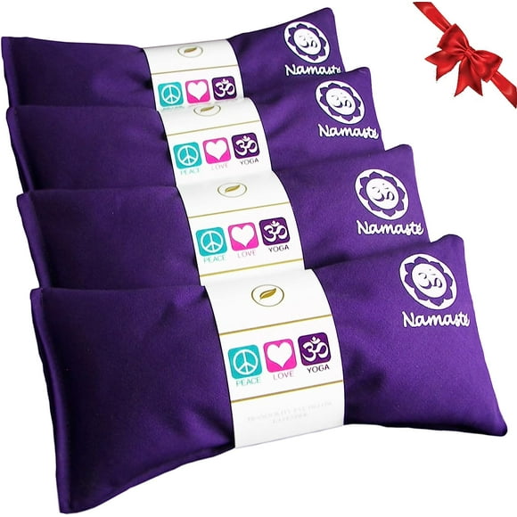 Namaste Lavender Yoga Eye Pillows - Hot Cold Aromatherapy for Stress, Meditation, Spa, Relaxation Gifts - Set of 4 - Purple Cotton