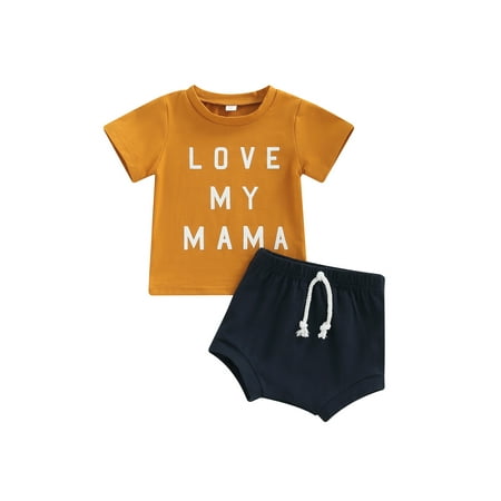

Xingqing Newborn Baby Boys Outfits Set Love My Mama Letter Print Short Sleeve Tops Shorts for Summer Clothes 6-12 Months