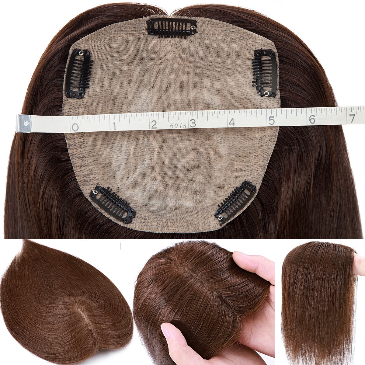 SEGO Clip in Hair Extensions Human Hair Toppers 100% Real Human Hair Topper for Thinning/Loss Hair Natural Black Hair Pieces