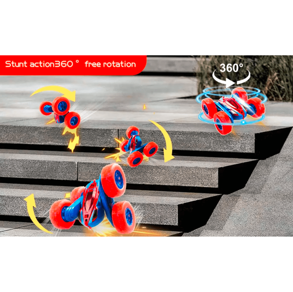 Roofworld 2.4G RC Stunt Cars Double Sided Flip Remote Control 360 Rotation off Road Rc Drift Red