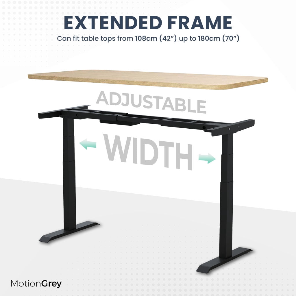 MotionGrey Height Adjustable German Electric Dual Motors Sit to Stand Office Standing Desk - Black Frame with Oak Brown Top (120cmx60cmx2.5cm)