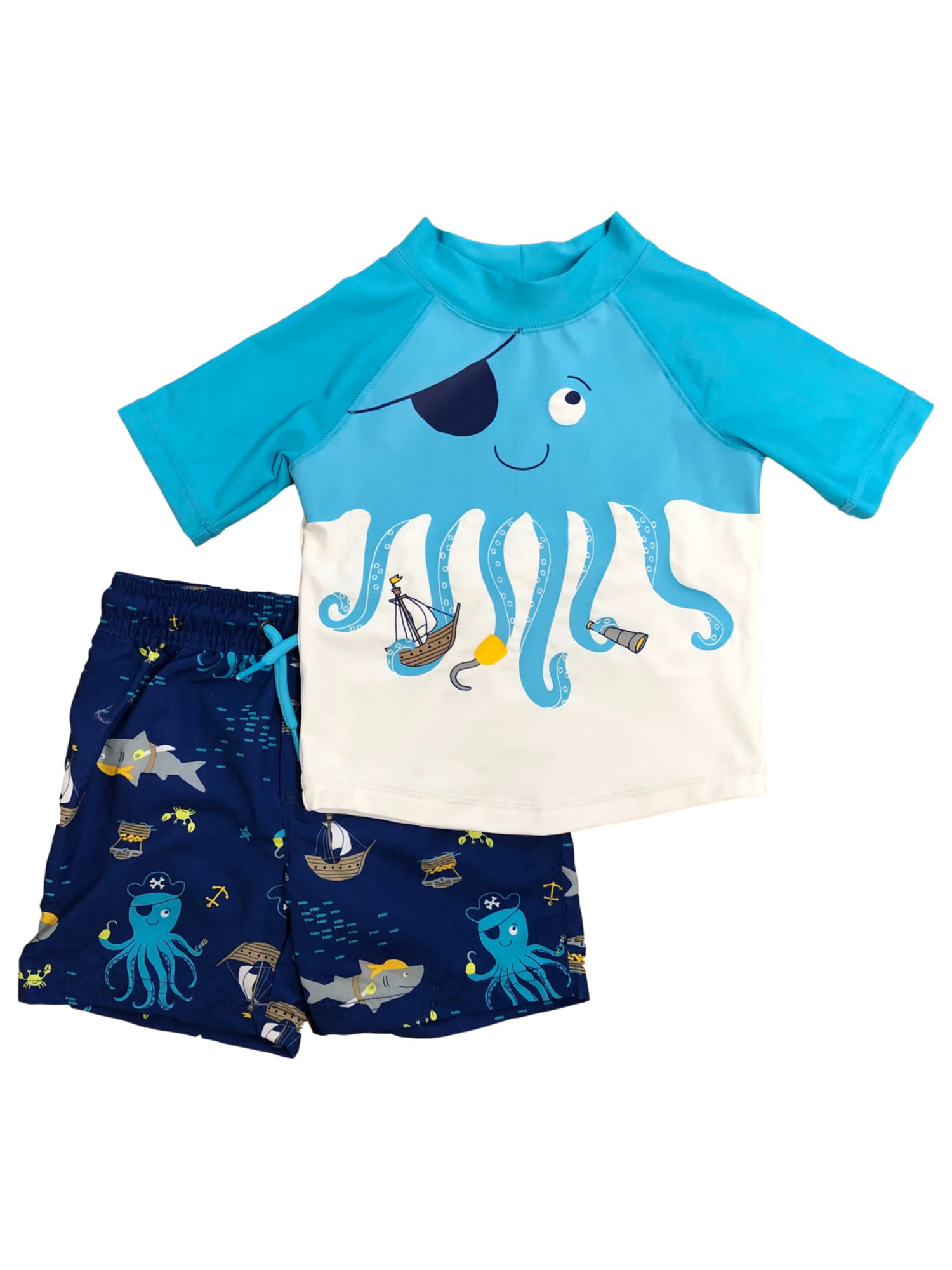 Aruzig Toddler Baby Boys Swimsuit One Piece Zipper Bathing Suit Swimwear with Hat Octopus Print Rash Guard Surfing Suit Octopus Print Blue, 2-3T 