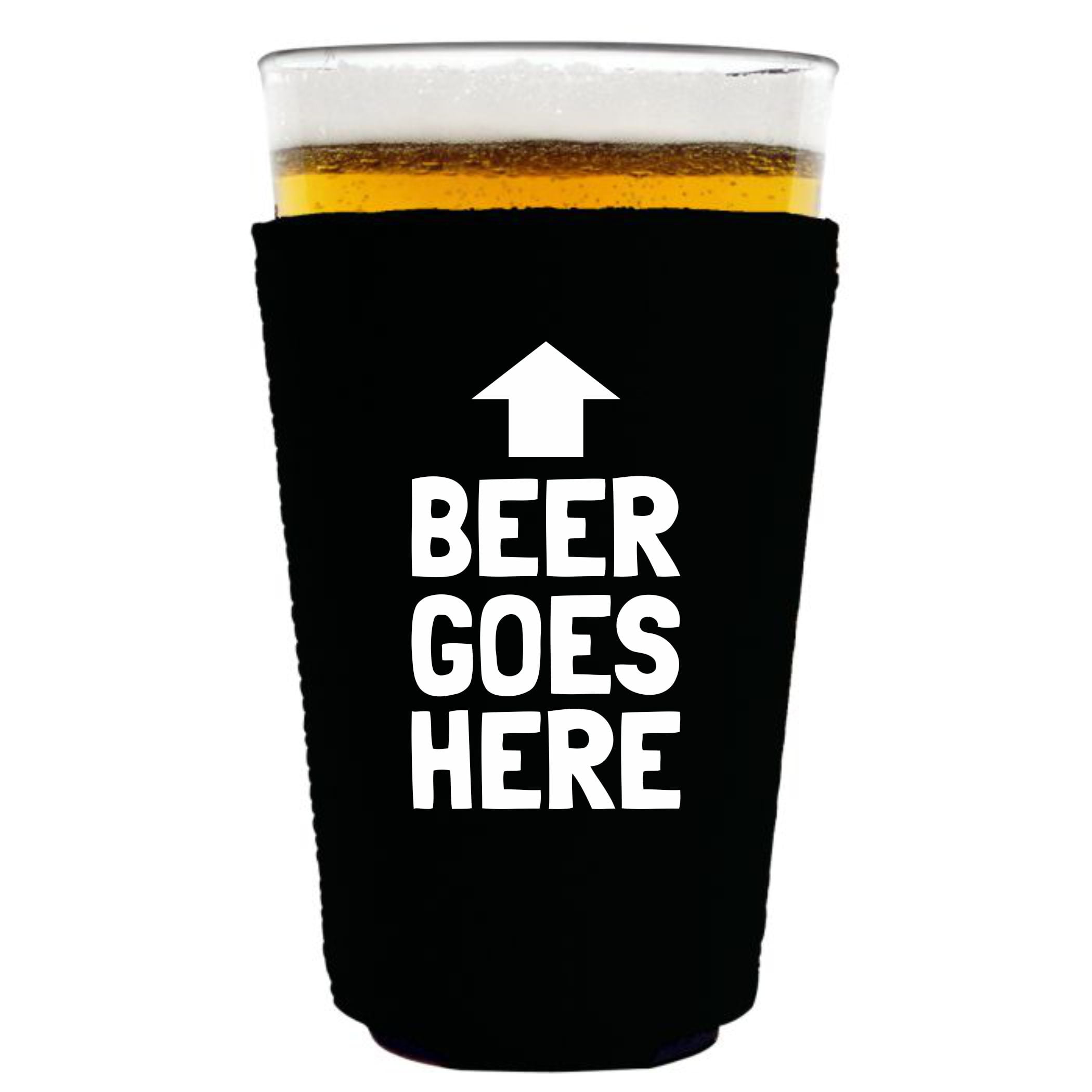 Beer Goes Here Arrow Up Funny Pint Glass Coolie (Black)