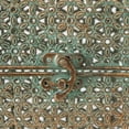 thumbnail image 7 of Moroccan Temple Lanterns, Set of 2, Hurricanes, Vintage, Petal Patterned Lattice Bellies, For LED or Wax Candles, Patina Finish Brass Metal, Hinged Top, 19.25 and 15 Inches Tall, 7 of 7