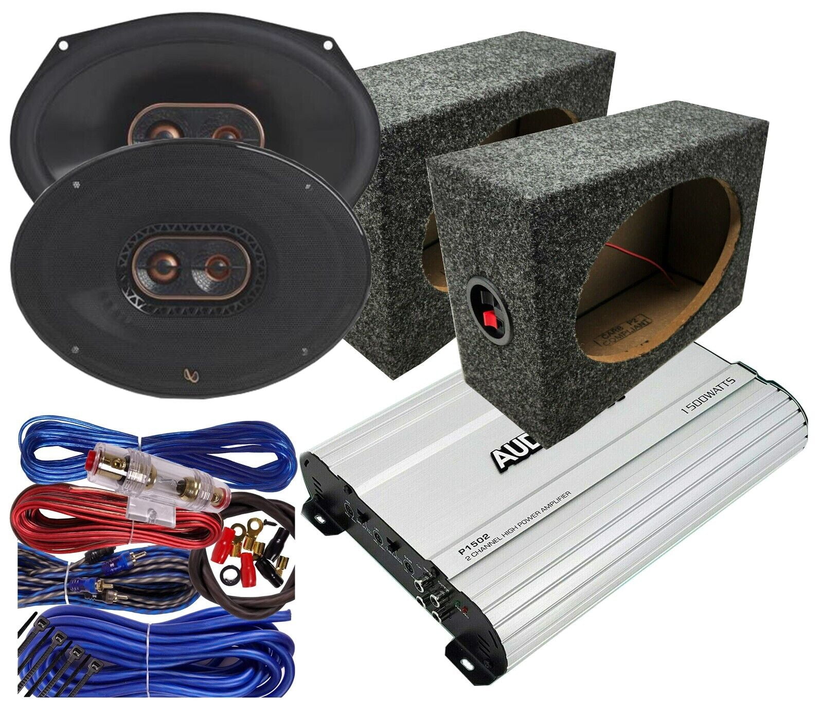 Infinity REF9633ix Car Speakers +1500W Amplifier + 2x 6x9" Speaker Box