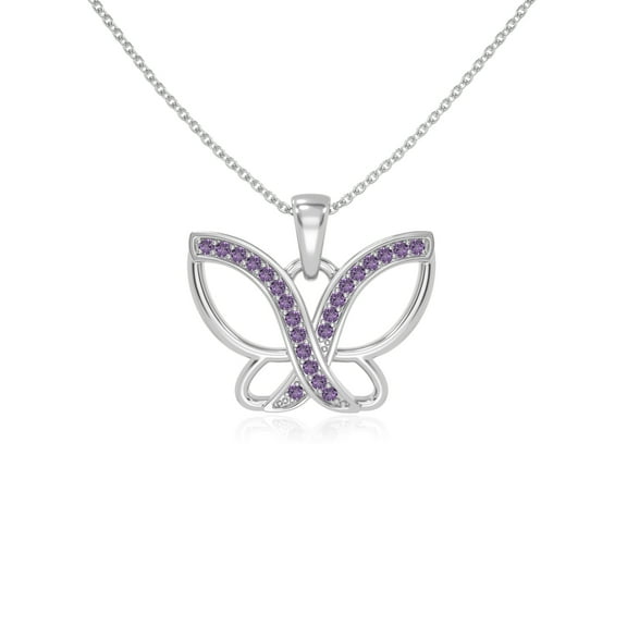 Natural Amethyst Butterfly Pendant Necklaces for Women in Sterling Silver, February Birthstone Jewelry Gifts for Her Birthday, Wedding Anniversary, Party,Graduation, Christmas, Mothers Day,Valentines