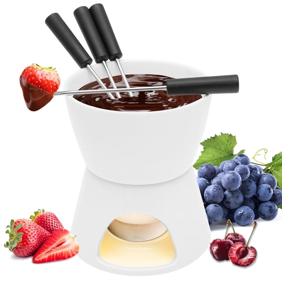 Chocolate Fondue Set Cheese Fondue Cup Set Small Mini Secret Santa Present for Women Men 4 People Chocolate Melting Ceramic Pot