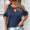 thumbnail image 4 of AherBiu Off Shoulder Tops for Women Short Sleeve Keyhole Crewneck Summer Casual Loose Shirts Blouse, 4 of 9