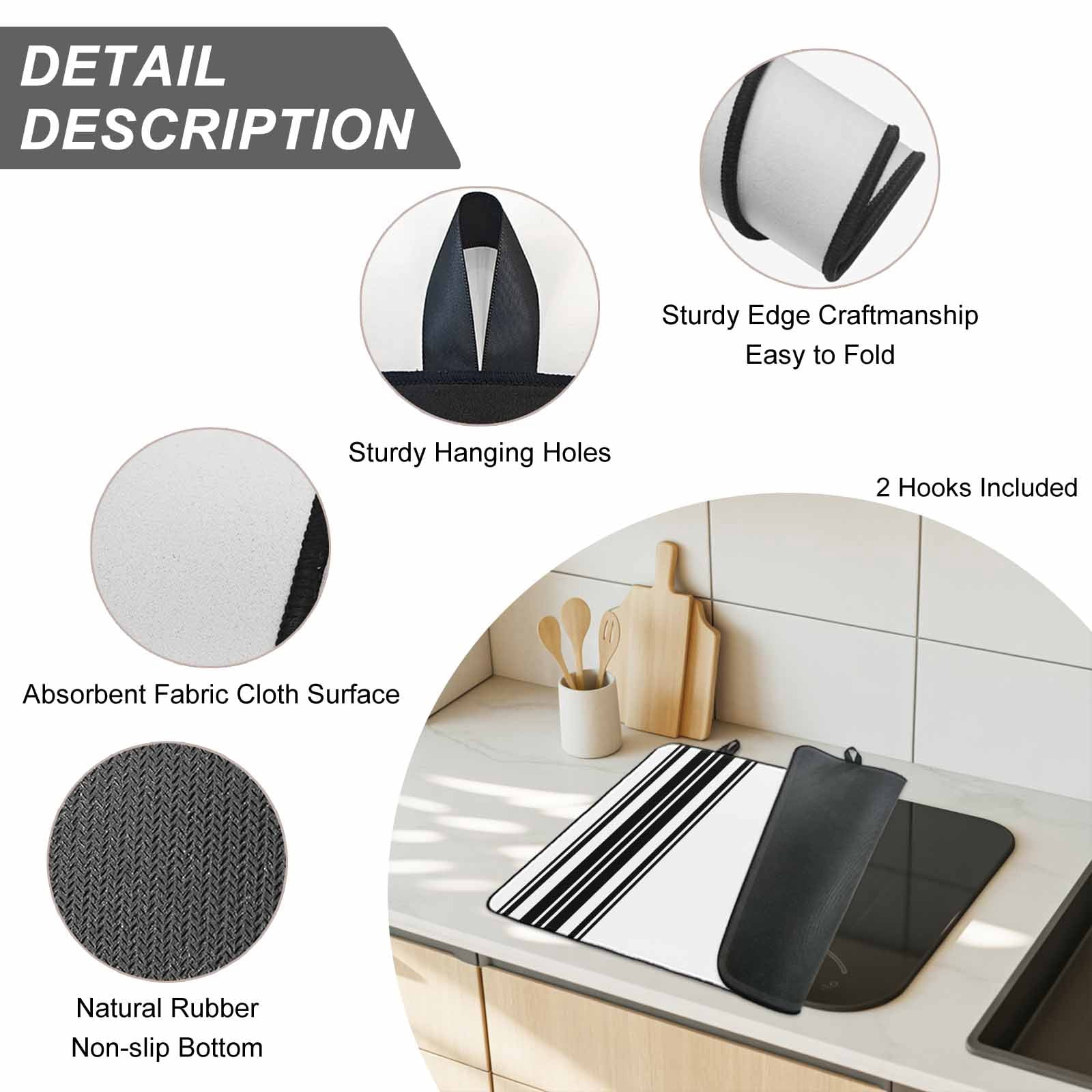 Black Striped Stove Top Cover for Electric Stove, Heat-proof & Non Slip Glass Top Stove Cover Protector, Modern White Striped Abstract Art Aesthetics Kitchen Flat Cooktop Rubber Mat 31x24 Inches