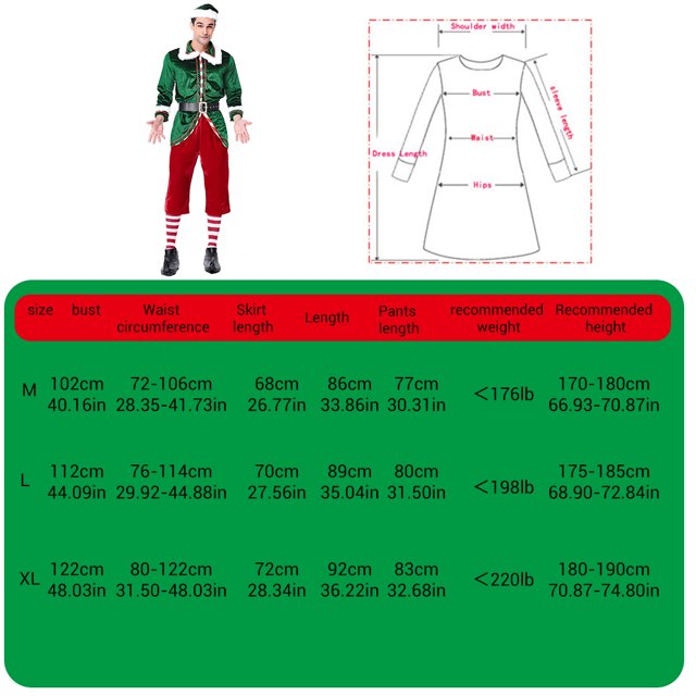 Conjunto de disfraz de elfo navideño para adultos, hombres y mujeres, kit completo de disfraz de cosplay