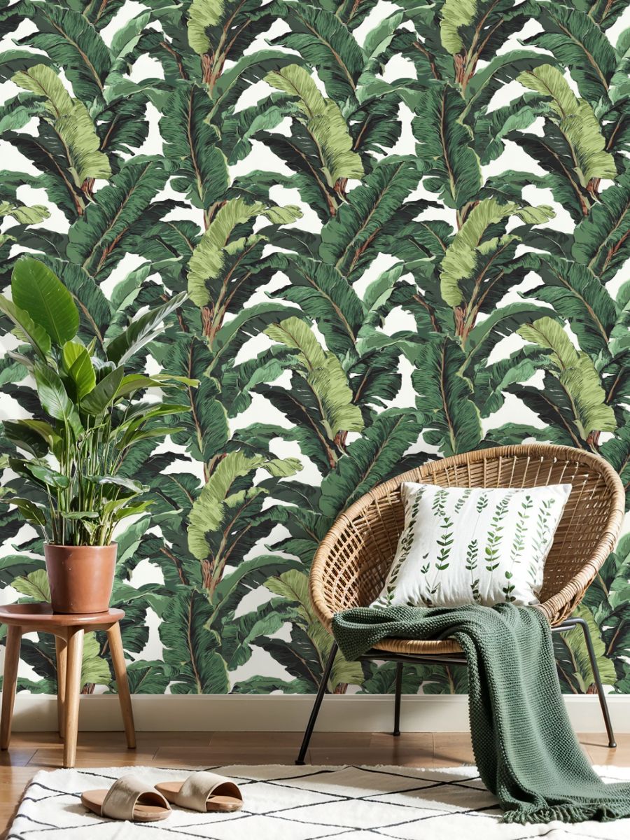 Vintage Peel and Stick Wallpaper Tropical Banana Leaves Bold Green Shades Wall Mural 23.6in x 9.8ft Self Adhesive Removable Wall Paper Renter Friendly Wallpaper for Nursery Bedroom Cabinets