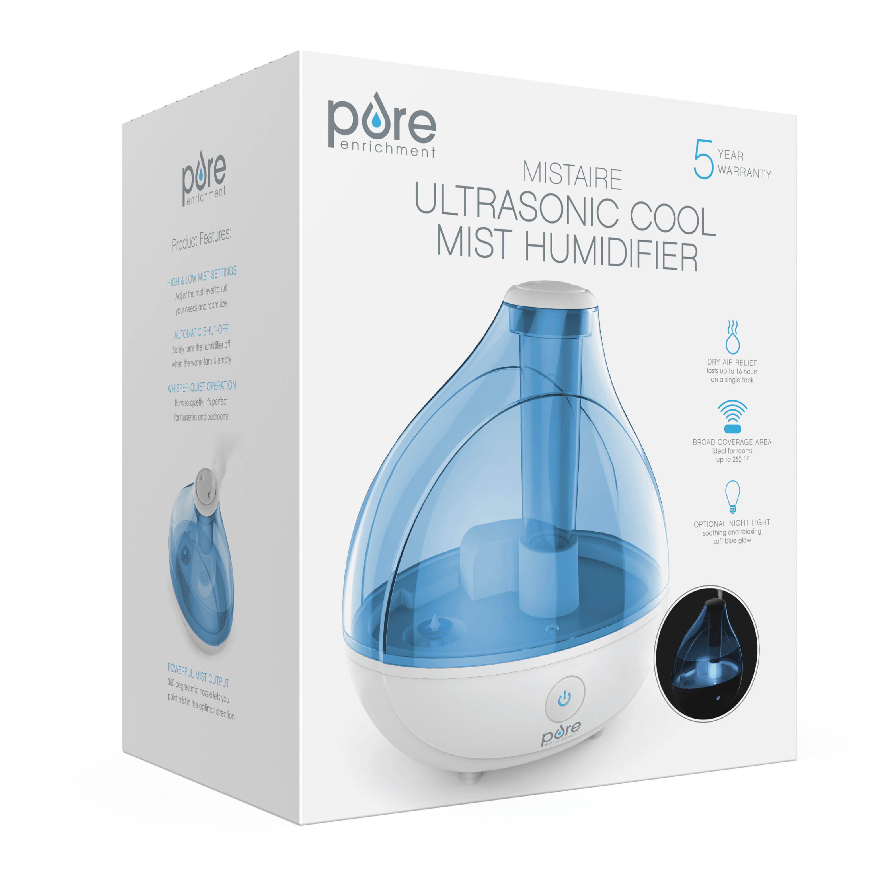 Pure Enrichment MistAire Ultrasonic Cool Mist Humidifier - Quiet Air Humidifier That Lasts Up To 25 Hours, 360° Rotation Nozzle, Auto Shut-Off, Night Light - image 5 of 9