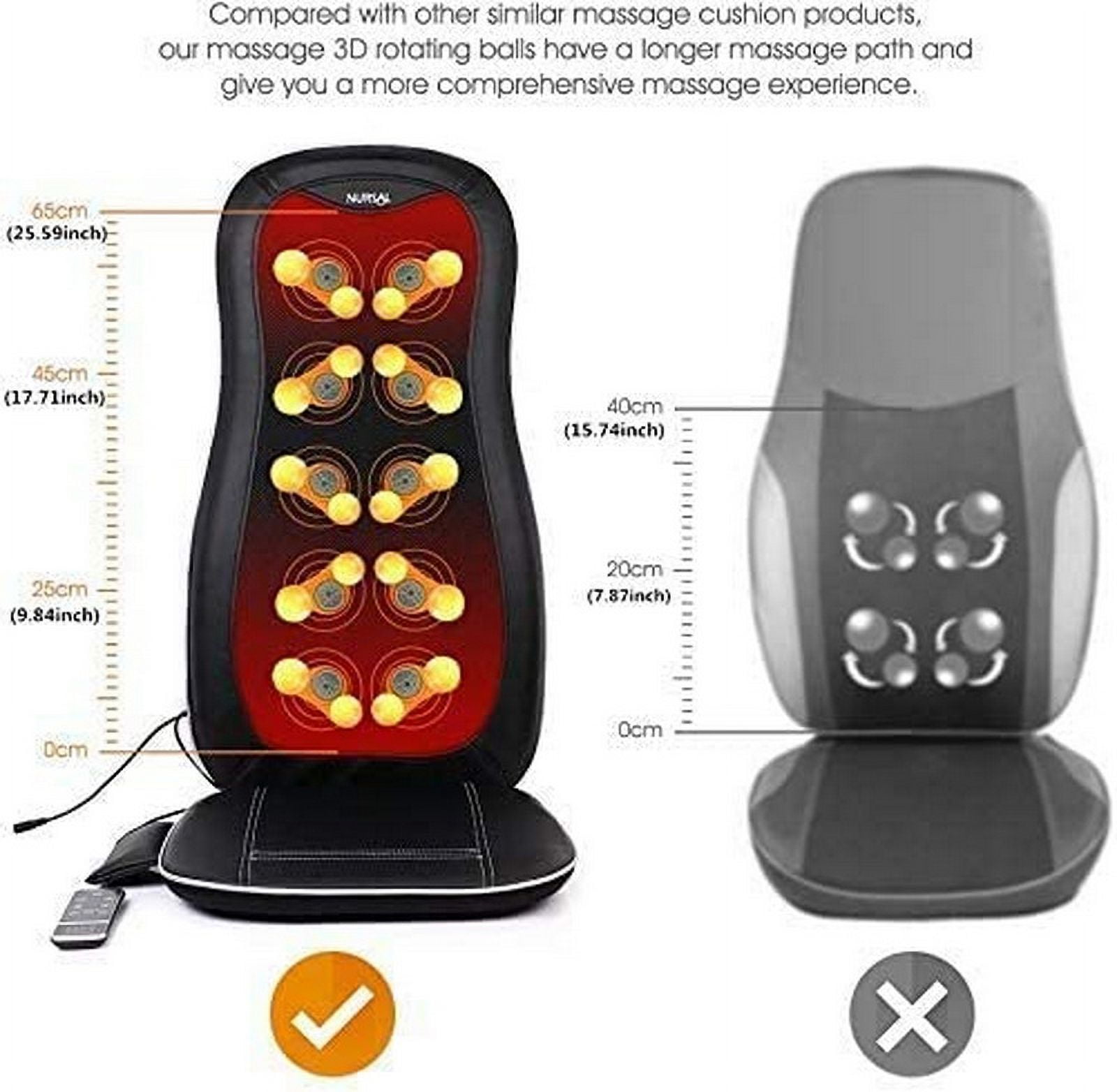 NURSAL Massage Cushion with Heat & Vibration, Deep Kneading, Pressing &  Rolling Back Massager Chair Pad - Upper-Lower Back, Waist, Hips, Pinpoint  Precise Spots for Home, Office & Car Use