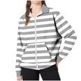thumbnail image 5 of Fall Striped Sweatshirt for Girls Casual Full Zip Jacket Kids Long Sleeve Lightweight Outerwear with Pockets New Long Sleeve Casual Loose Outerwear Dark Gray 160, 5 of 6