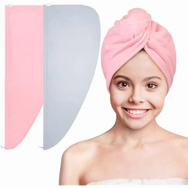 wonima11 Microfiber Hair Towel Wrap for Kids 2 Pack Rapid Drying Hair Towel with Button Hair Turbans for Wet Hair Wraps Head Towel Wrap for Women and Girls
