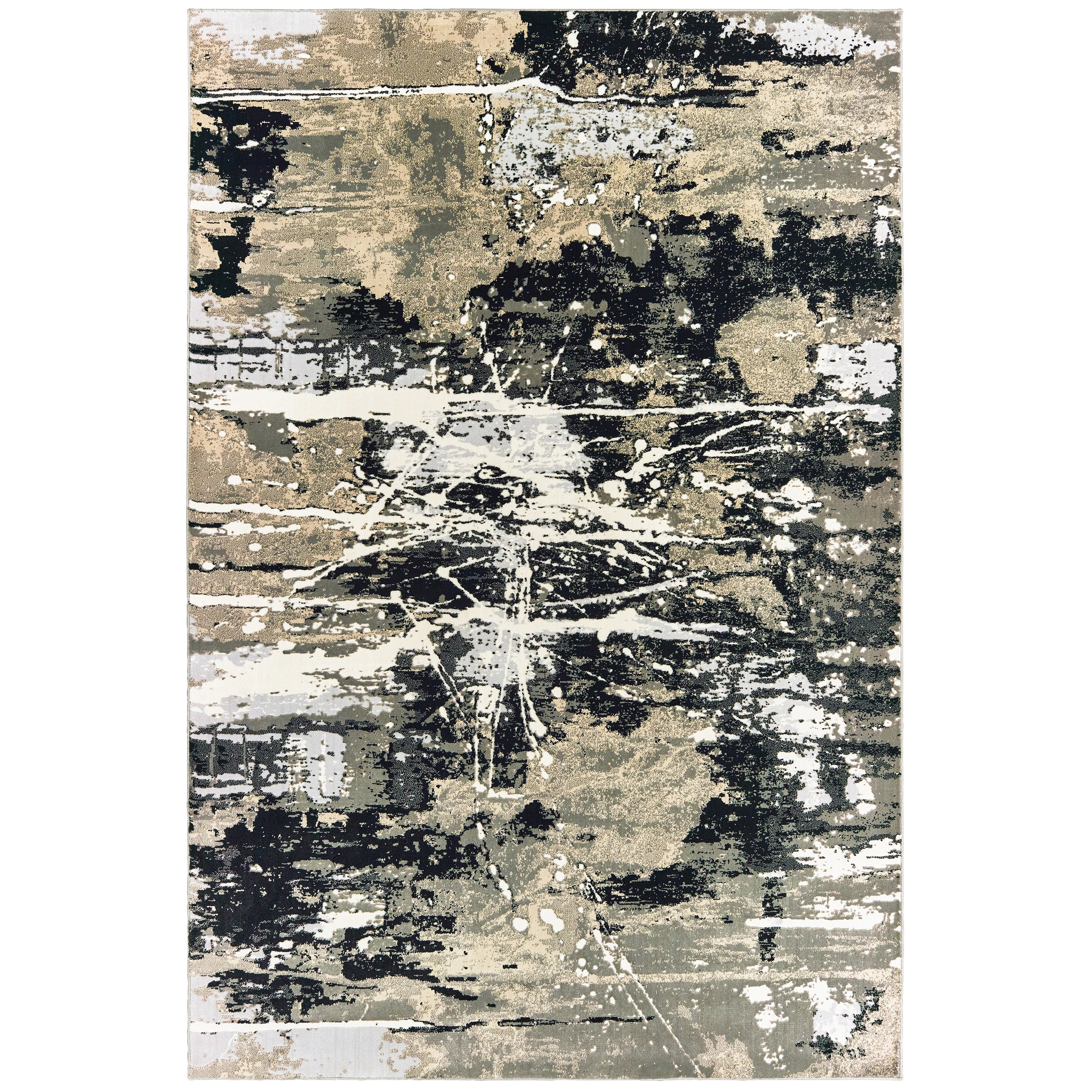 Norine Contemporary Abstract Area Rug, Black/ Gold, 5' x 8'