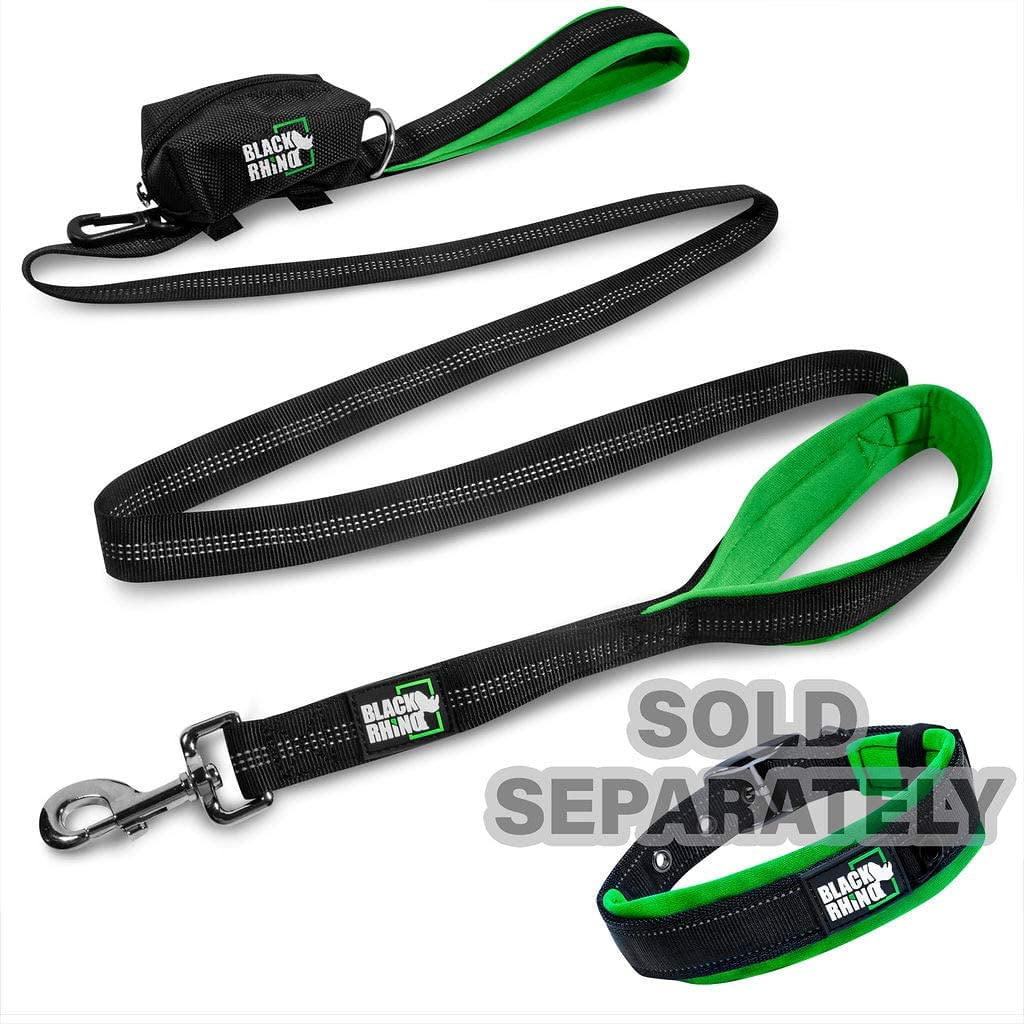 BLACK RHINO Heavy Duty Dog Leash Double Handle Reflective (6 Feet, Green)