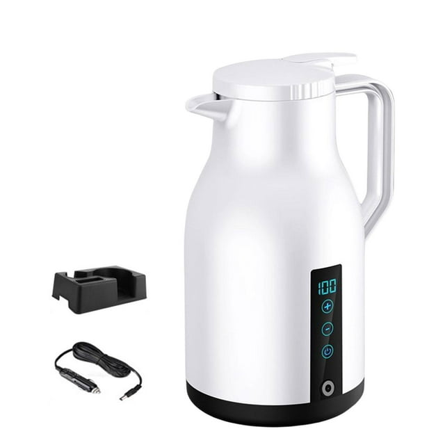 Hervidor de agua para coche con apagado automático, calentador de agua, botella multifuncional para beber. Blanco