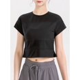 thumbnail image 3 of Women Mesh Splicing Sports T-shirt Cropped Short Sleeve Breathable Running, 3 of 8