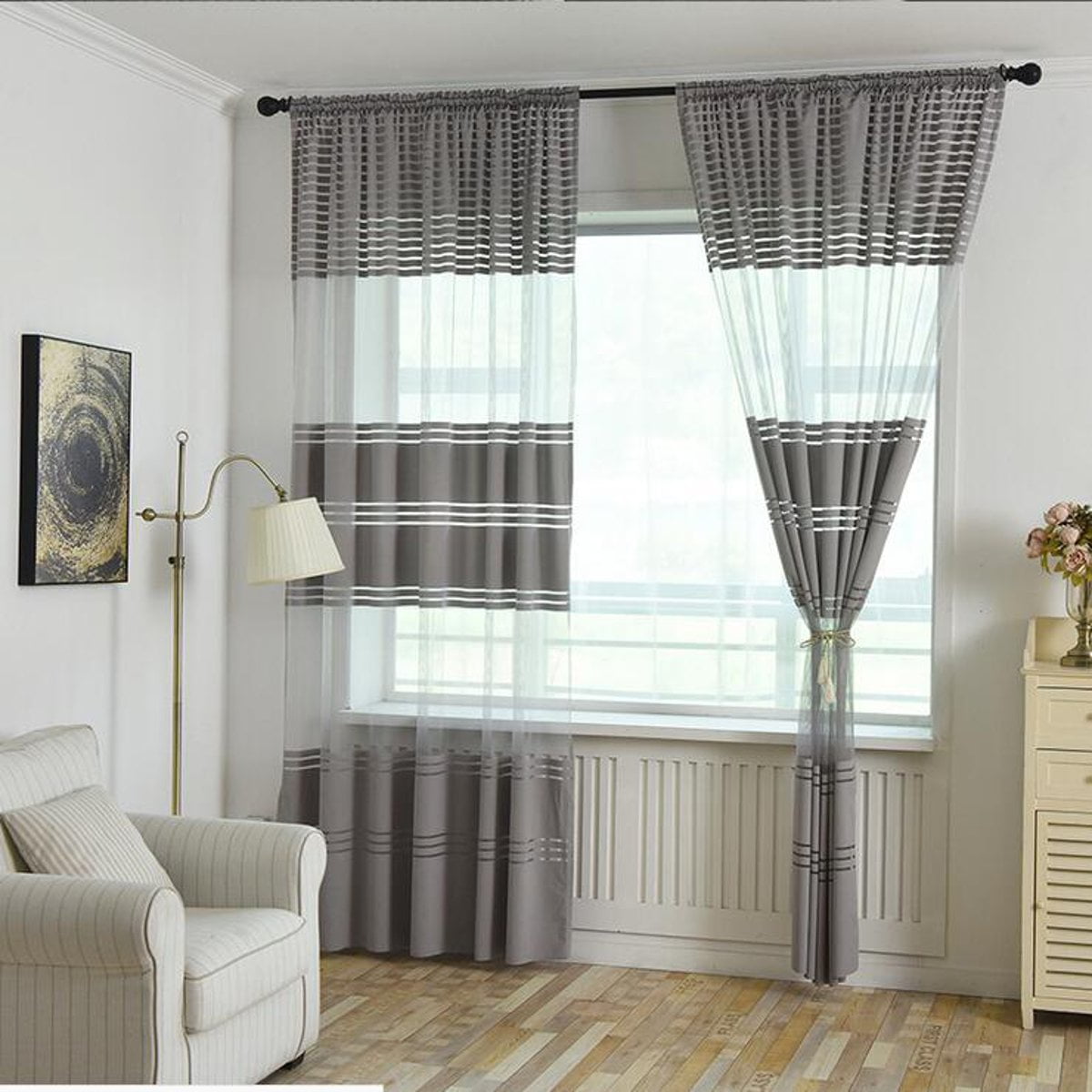 Luxurious Tulle Sheer Curtain Panel Elegant Floral Window Curtain