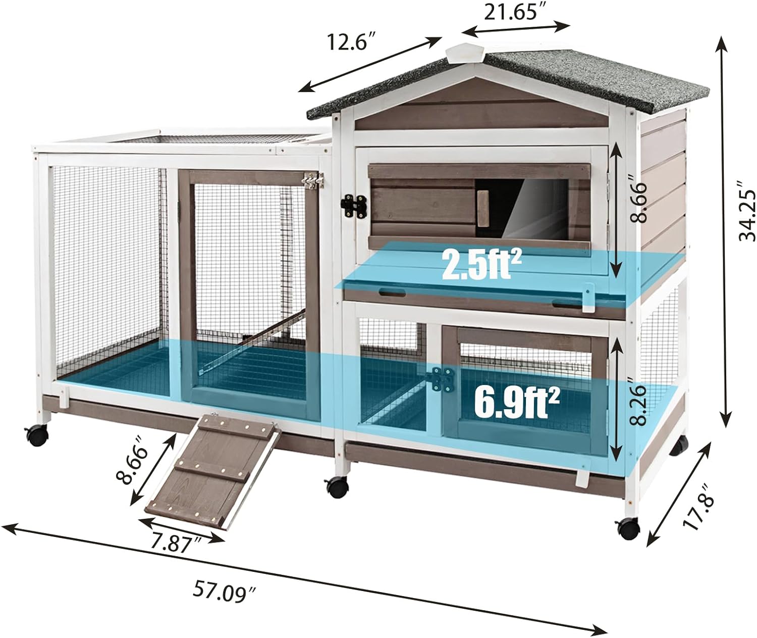 PETSCOSSET 2-Story Wooden Rabbit Hutch with Run photo 3