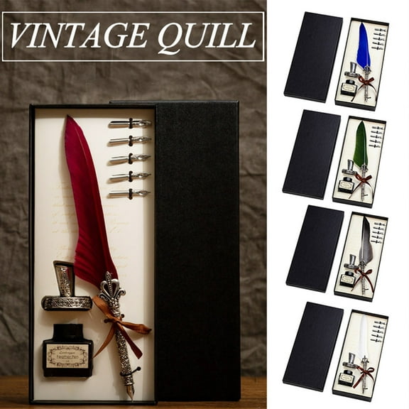 Fufafayo under $5 Dip Pen Set, Calligraphy Fountain Pen Kit, European Style Writing Pen with Ink Bottle, 5 Replacement Nibs, Antique Design, Gift for Writers, Artists, Creative Writing Tool