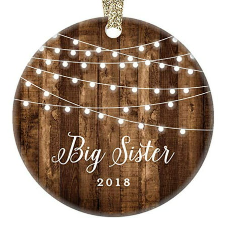 Gifts for Big Sister 2019, First Year as Big Sister Christmas Ornament, Rustic New Baby In Family Daughter Xmas Farmhouse Present 3