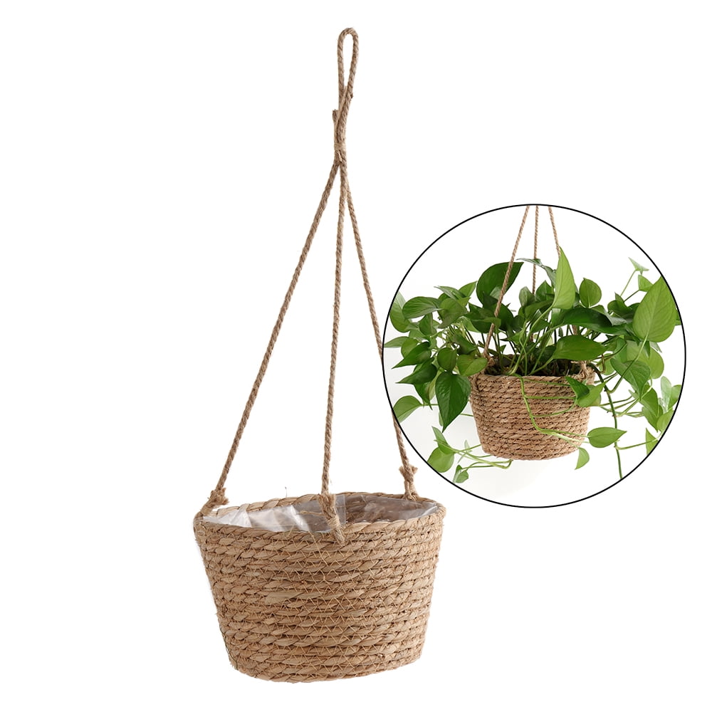 Jute Rope Hanging Planter Woven Plant Storage Basket Indoor Outdoor Flower Pot 
