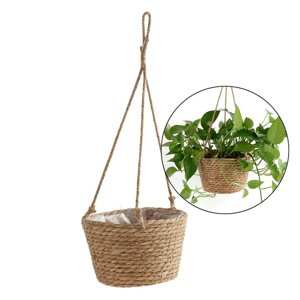 Jute Rope Hanging Planter Woven Plant Storage Basket Indoor Outdoor