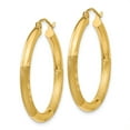 thumbnail image 2 of Real 14kt Yellow Gold Satin and Diamond-cut 3mm Round Hoop Earrings; for Adults and Teens; for Women and Men, 2 of 4