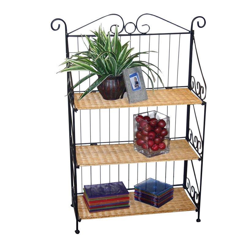 3Tier Home Room Durable Black Wicker Steel Wall Rack Shelf Compact