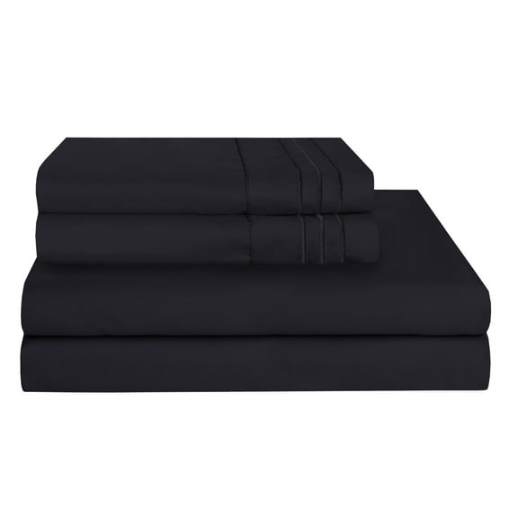Wrinkle Free 4 Piece Bed Sheet Set Microfiber Deep Pocket up to 16 inch, Queen, Black