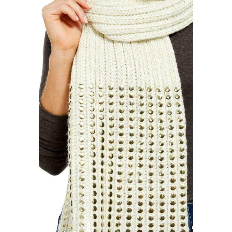 DKNY Women's Flat-Stud Metallic Rib-Knit Chunky Scarf Gift Set Gold