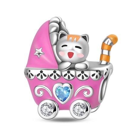 KUNSIR 925 Sterling Silver Charm Dream Baby Stroller Bead Charm For Bracelet DIY