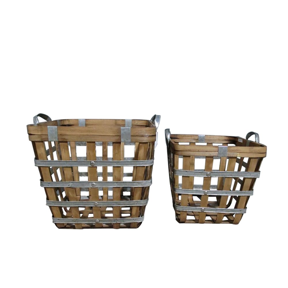 Wooden Square Woven Baskets Natural, Silver Set of Two Walmart