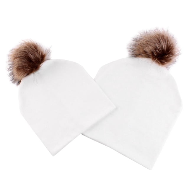 Par de Sombrero de Madre Y Bebé Gorro de Invierno Accesorio de Comedor Viaje Blanco
