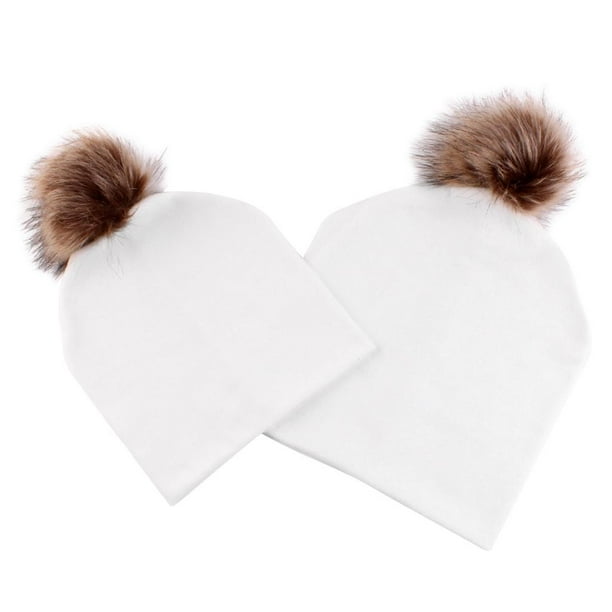 Par de Sombrero de Madre Y Bebé Gorro de Invierno Accesorio de Comedor Viaje Blanco
