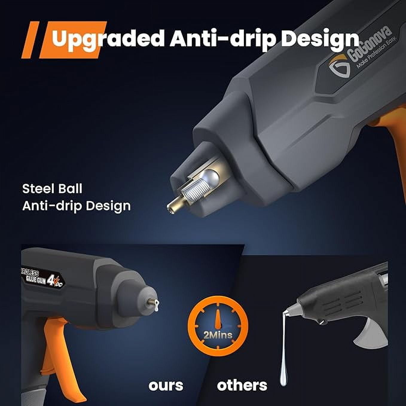 GoGonova Glue Gun, Fast Preheating Anti-drip Cordless Glue Gun, 2Ah USB-C Rechargeable Hot Glue Gun Kit with 25 Pcs Mini Glue Sticks,Dark Gary
