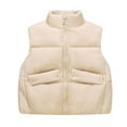 thumbnail image 3 of THDHVS Girls Vest,Kids Winter Jacket,Girls Boys Zip Up Puffer Vest Kids Lightweight Sleeveless Jackets Outerwear with Pockets Beige 3-4 Years, 3 of 5