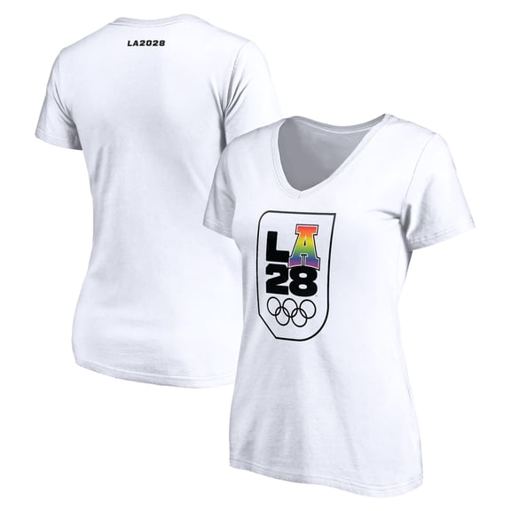 Women's White LA28 Summer Olympics Pride V-Neck T-Shirt