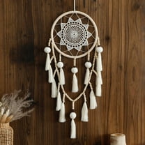 White Boho Dreamcatcher Wall Hanging – Handmade Feather & Bead Decor for Nursery, Bedroom, Wedding, or Gifts, DIY Bohemian Home Decoration with Tassels