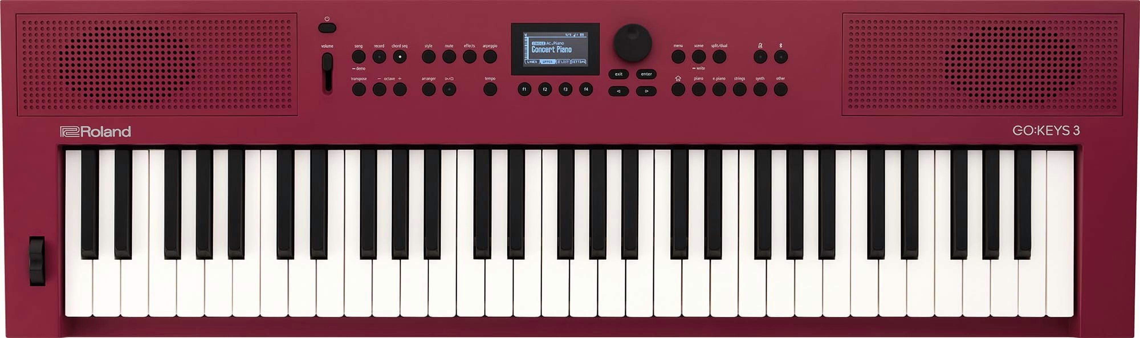 Roland GO:KEYS 3 Red Music Creation Keyboard Bundle with Adjustable Stand, X-Style Keyboard Bench, Sustain Pedal, Online Piano Lessons, and Austin Bazaar Polishing Cloth