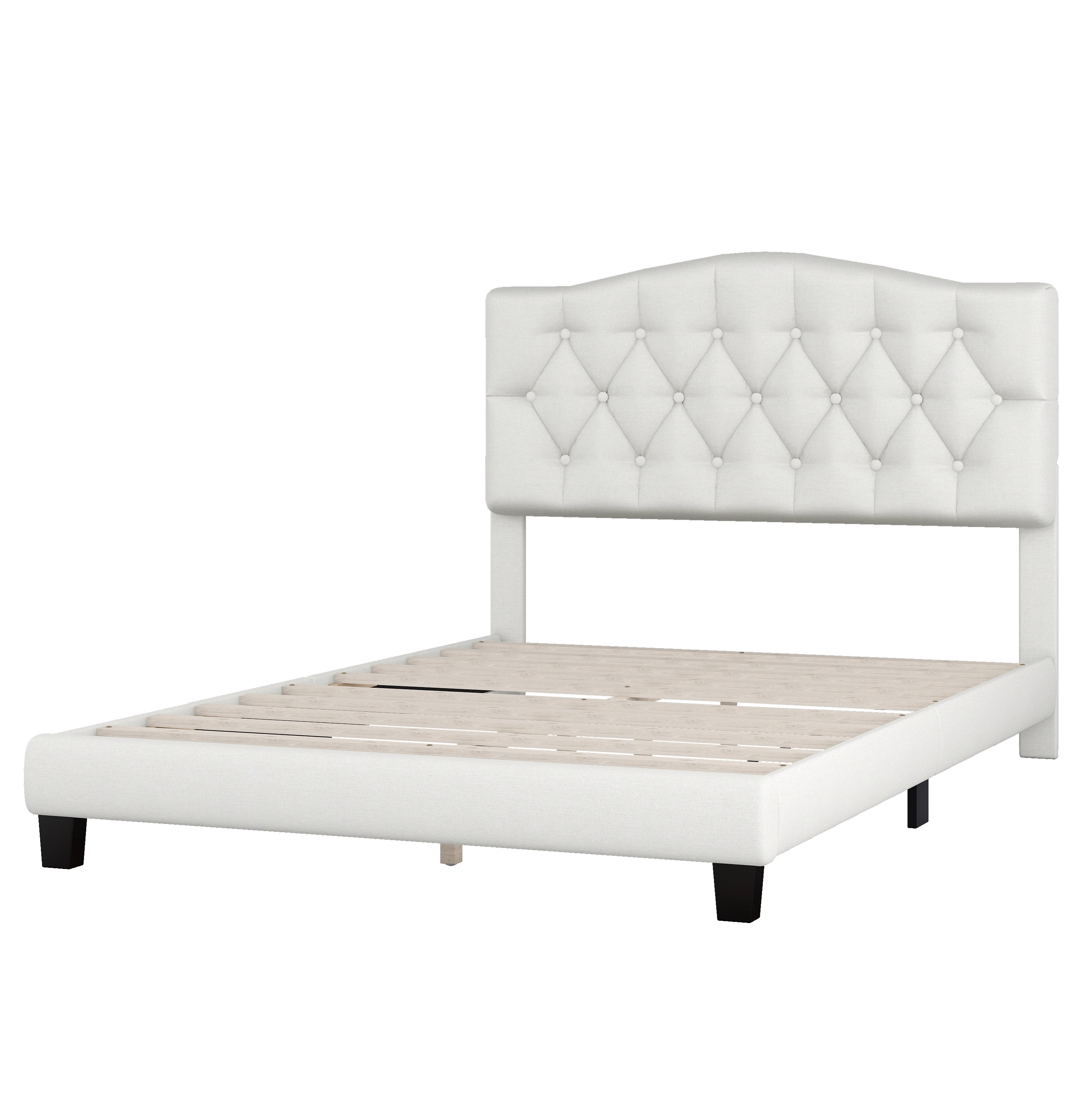 LegaHome Full Bed Frame, Full Size Upholstered Platform Bed with Headboard, Solid Wood Frame, Modern Full Platform Bed Frame Bedroom Furniture, Holds 770lbs, No Box Spring Needed, Beige