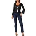 thumbnail image 2 of INSPIRE CHIC Lace Shrug Top for Women's Tie Front Bell Long Sleeve Bolero Cardigan XS Black, 2 of 6