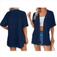 thumbnail image 3 of Cárdigan de Corta para Mujer, Cárdigan de Verano, Informal, Holgado, para Playa, con Dobladillo Curvo. Azul Oscuro L, 3 of 7