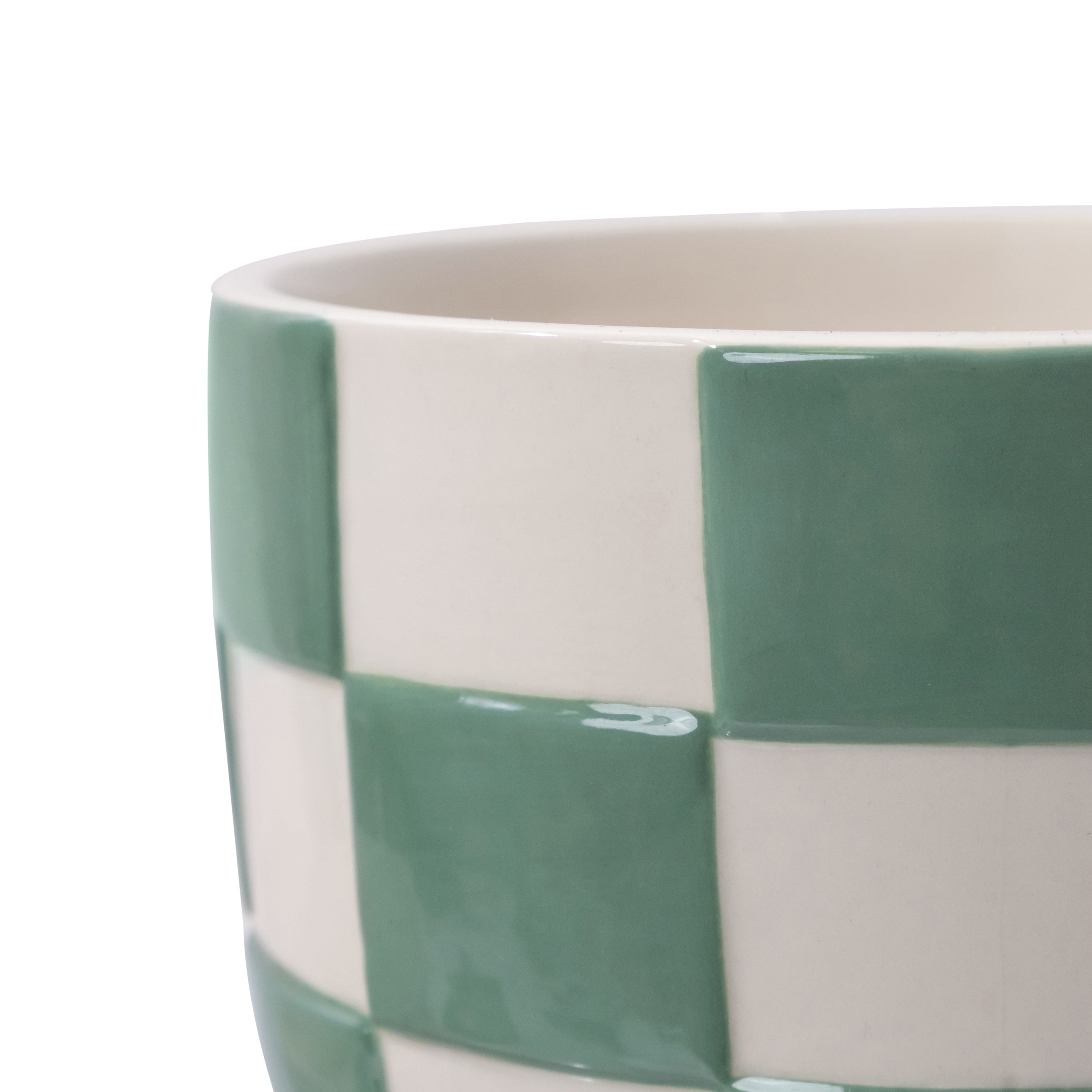 Mainstays Lennon 6" x 6" x 4.5" Round Green Checkered Ceramic Planter