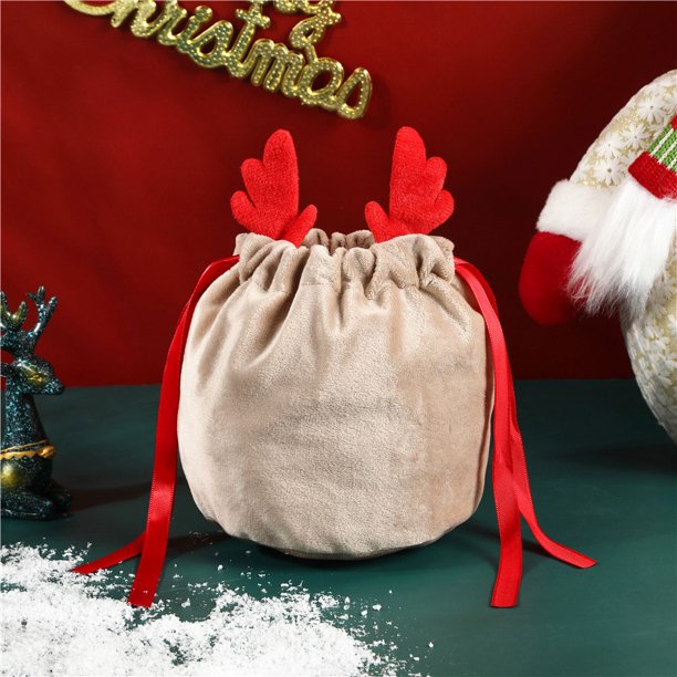 Producto de calidad, bolsa de Navidad, sacos de regalo de Papá Noel, bolsas de dulces para niños, bolsas de astas de terciopelo de reno